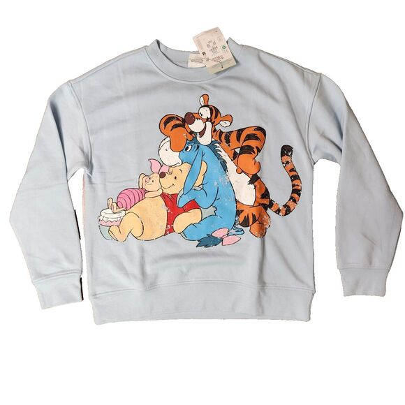 Disney Winnie The Pooh Eeyore Tigger Piglet Sweater Blue Size Small NWT - Picture 1 of 9